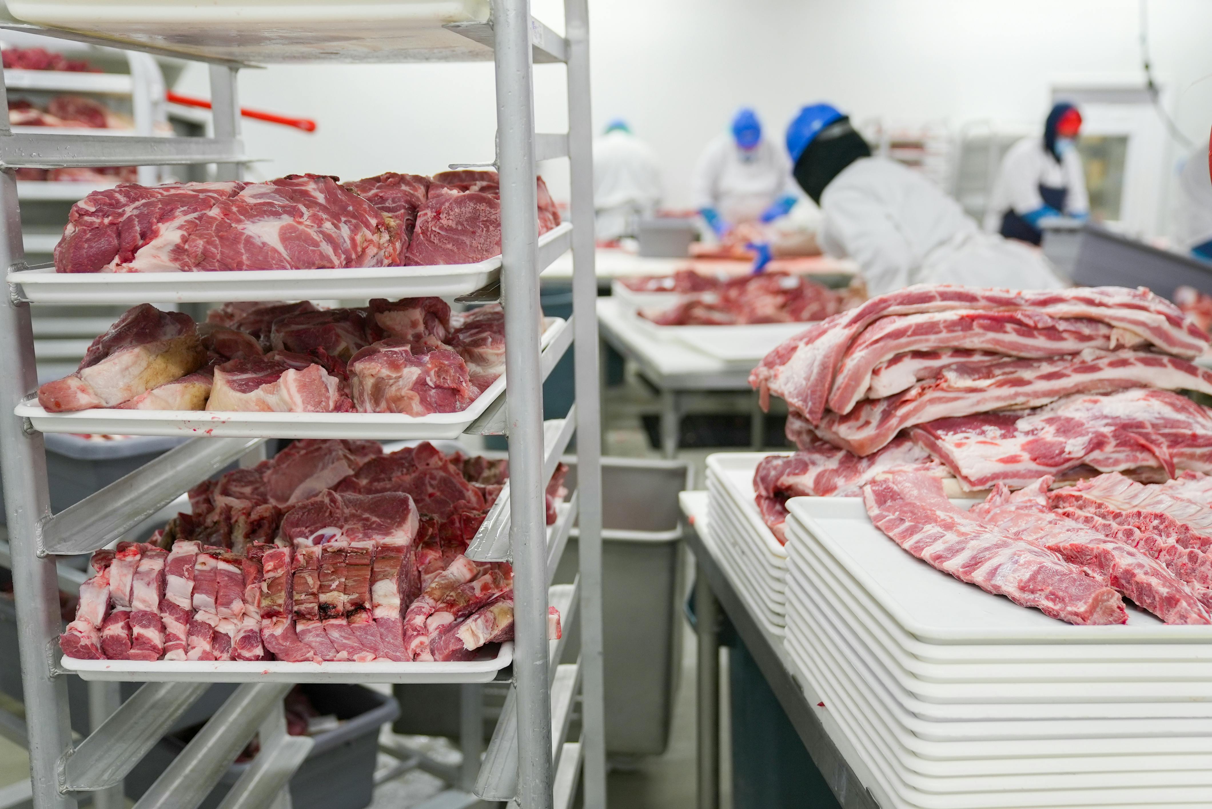 Produção de cortes de carne bovina em prateleiras industriais